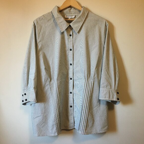 NWOT Michel Antoni Cotton Blend Vertical Pinstripe Button Down Tailored … - Picture 1 of 16